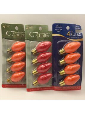 Holiday Time C7 Orange Red Replacement Light Bulbs 4 Pack Festive Holiday Decor